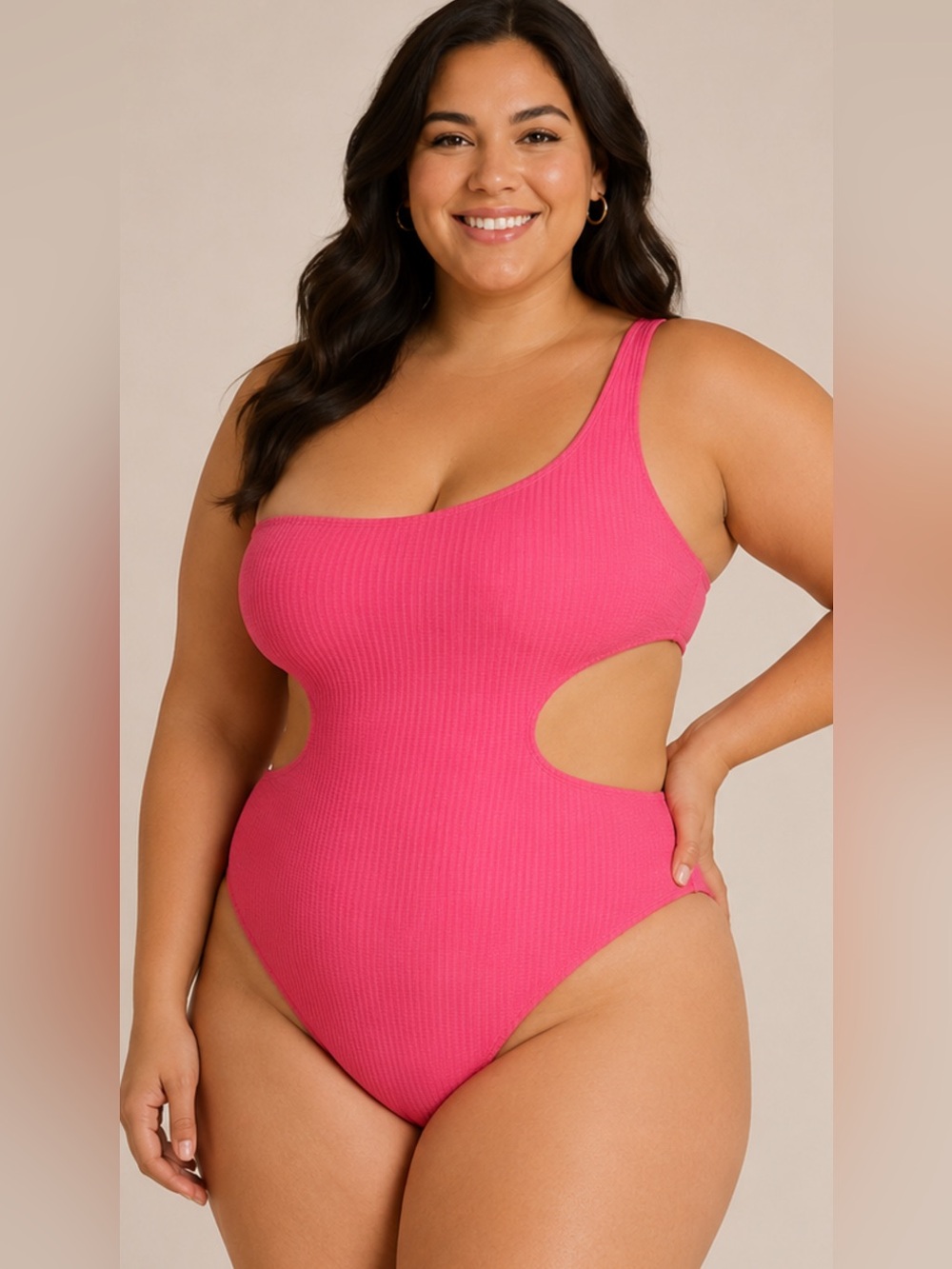 PINK Victoria’s Secret One Shoulder Cutout One Piece Swimsuit XXL Hot Pink